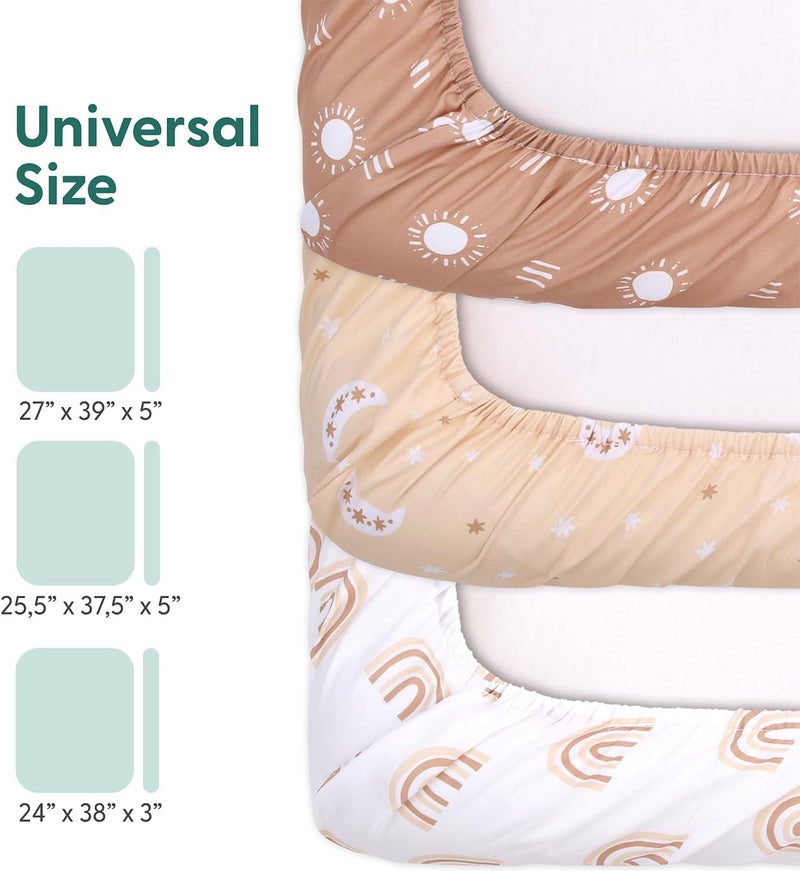 The Peanut Shell 3-Pack Fitted Playard Sheets - Soft & Breathable Baby Boy or Girl Mini Crib Sheets, Pack N Play Mattress, Fits Standard Playard Pack Play Mattresses - Boho - Image 3